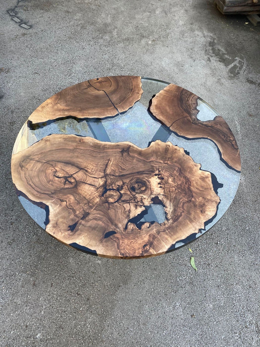 Round Epoxy Dining Table, Custom 50” Diameter Round Table, Walnut Wood Clear Epoxy Dining Table Order for Rae 1