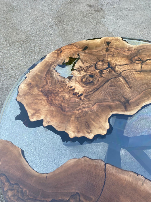 Round Epoxy Dining Table, Custom 50” Diameter Round Table, Walnut Wood Clear Epoxy Dining Table Order for Rae 1