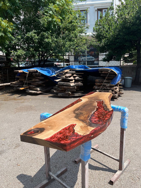 Custom 60" x 14" Epoxy Resin Shelf, Handmade Crystal Red Epoxy Table, Custom Walnut Epoxy Shelf, Unique Resin Epoxy Shelf Order for Andrea G