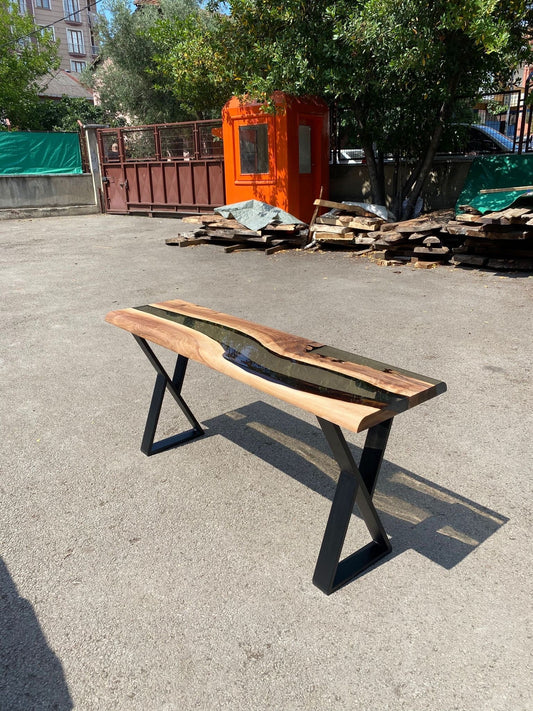 Live Edge Epoxy Table, Custom 65" x 18" Walnut Wood Smokey Gray Console Table, Epoxy Foyer Table, Custom Order for Renita