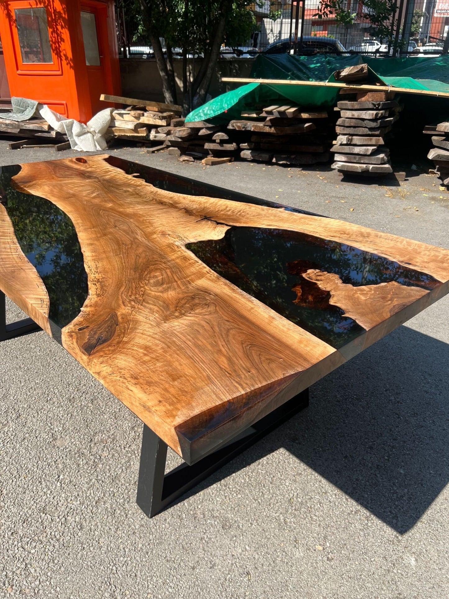 Black Epoxy Table, Epoxy Table, Epoxy Dining Table, Custom 90” x 45” Walnut Black Epoxy River Table Order for Kelly G