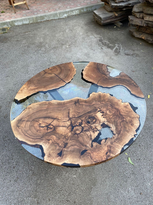 Round Epoxy Dining Table, Custom 50” Diameter Round Table, Walnut Wood Clear Epoxy Dining Table Order for Rae 1