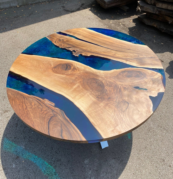 Round Dining Table, Custom 60” Round Walnut Blue Table, Turquoise, Green Epoxy Table, Epoxy Dining Table, Custom Order for Kendra