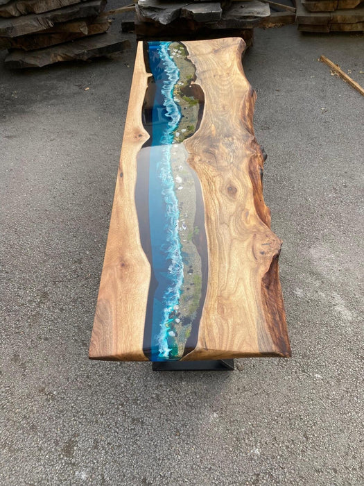 Epoxy Dining Table, Custom 60” x 19” Walnut Blue, Turquoise Epoxy Console Table, Live Edge Table, Aquarium Console Table Order for Nancy 2