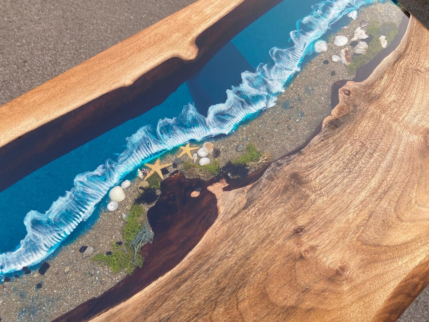 Epoxy Dining Table, Custom 60” x 19” Walnut Blue, Turquoise Epoxy Console Table, Live Edge Table, Aquarium Console Table Order for Nancy 2