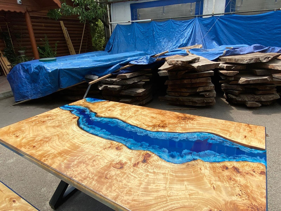 Epoxy Table, Custom 72” x 40” Poplar Wood Shiny Ocean Blue Table, Epoxy River Table, Live Edge Table, Custom Order for Roger 1