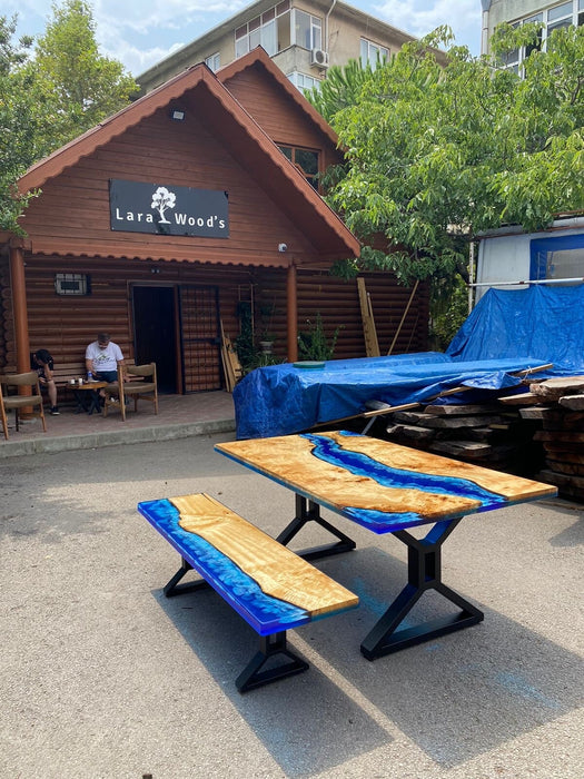 Epoxy Table, Custom 72” x 40” Poplar Wood Shiny Ocean Blue Table, Epoxy River Table, Live Edge Table, Custom Order for Roger 1