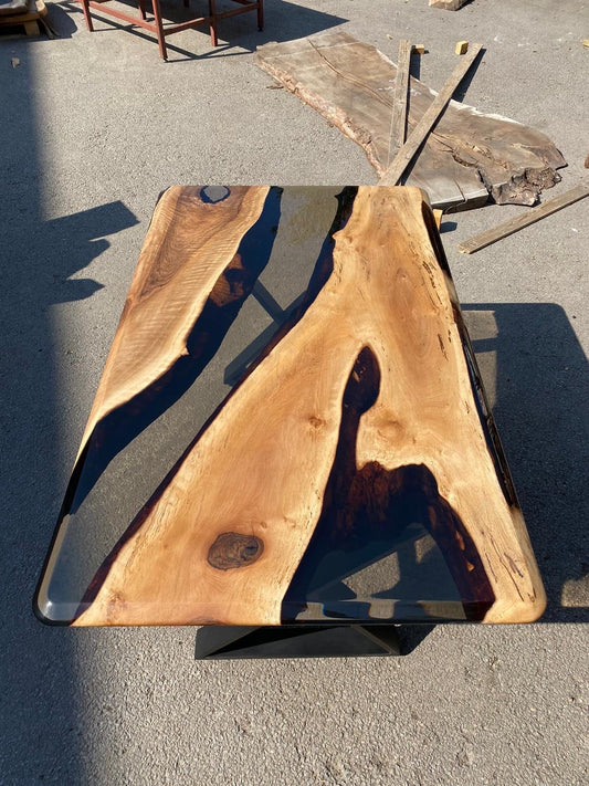 Epoxy Table, Walnut Epoxy Dining Table, Epoxy Resin Table, Custom 60” x 36” Walnut Smokey Gray Table,  Epoxy River Table, Order for Chris A