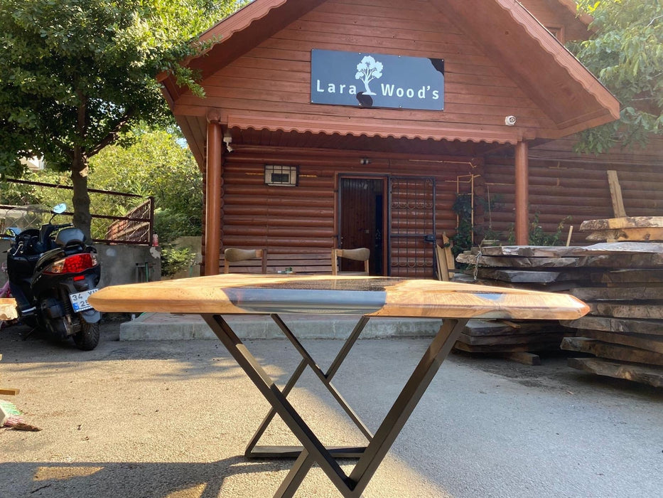 Epoxy Table, Walnut Epoxy Dining Table, Epoxy Resin Table, Custom 60” x 36” Walnut Smokey Gray Table,  Epoxy River Table, Order for Chris A