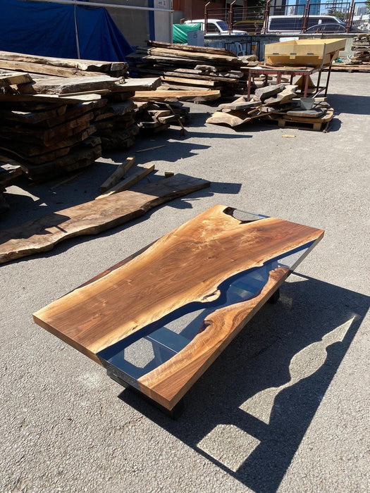 Epoxy Coffee Table, Custom 55” x 28” Walnut Clear Epoxy River Table Order for Kurt R