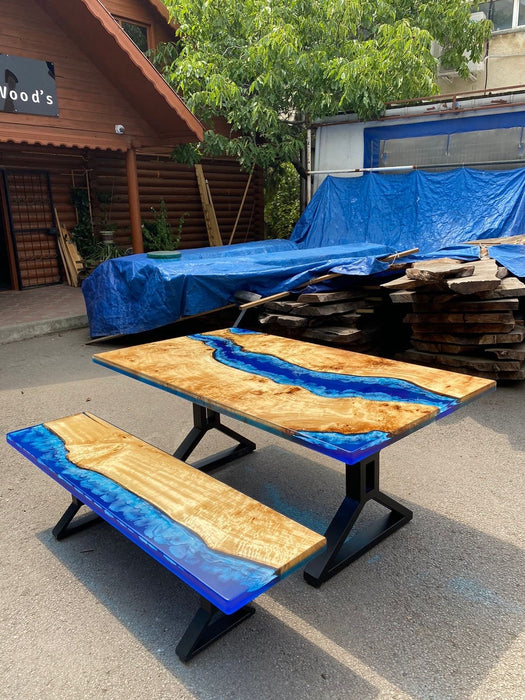 Epoxy Table, Custom 72” x 40” Poplar Wood Shiny Ocean Blue Table, Epoxy River Table, Live Edge Table, Custom Order for Roger 1