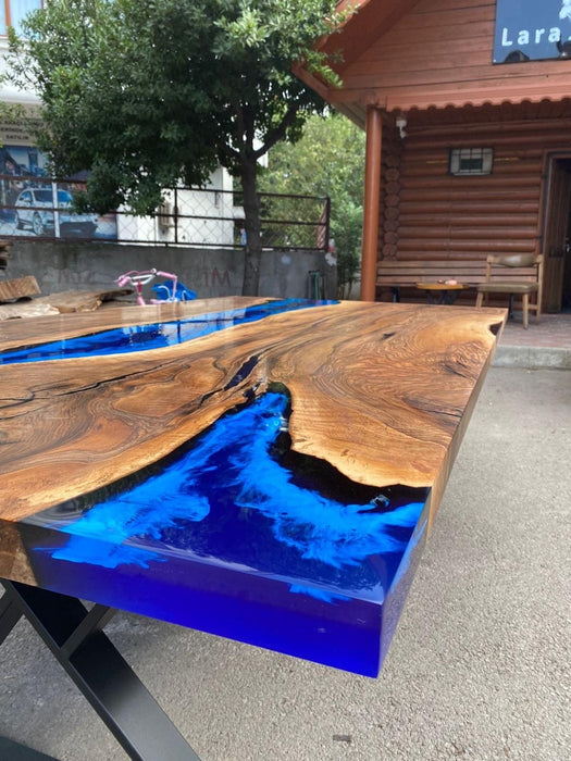 Epoxy Dining Table, Walnut Epoxy Table, River Dining Table, Custom 60” x 36” Walnut Blue Ocean Epoxy River Dining Table Order for Lori