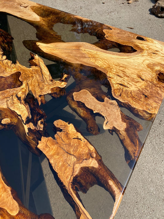 Olive Wood Epoxy Table, Olive Wood Table, Custom 48” x 48” Olive Smokey Gray Table, Epoxy Resin Table, Custom  Order for Marc G
