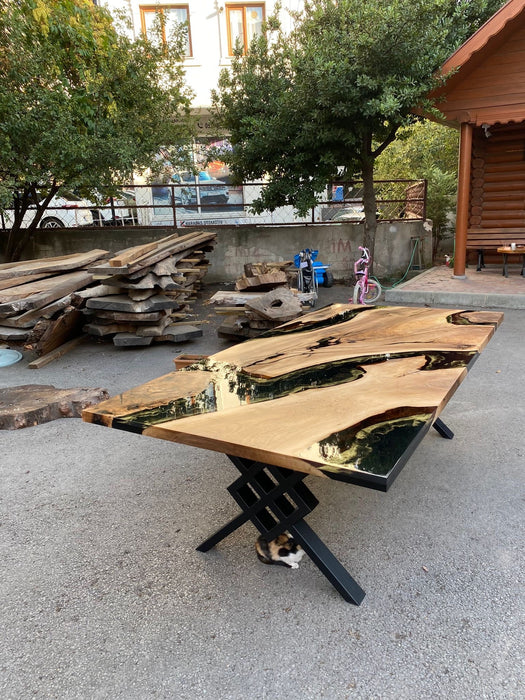 Epoxy Table, Custom 96” x 48" Walnut Black Epoxy Table, Gold Leaf Table, River Table, Gold Epoxy Dining Table, Custom Order for Garrett