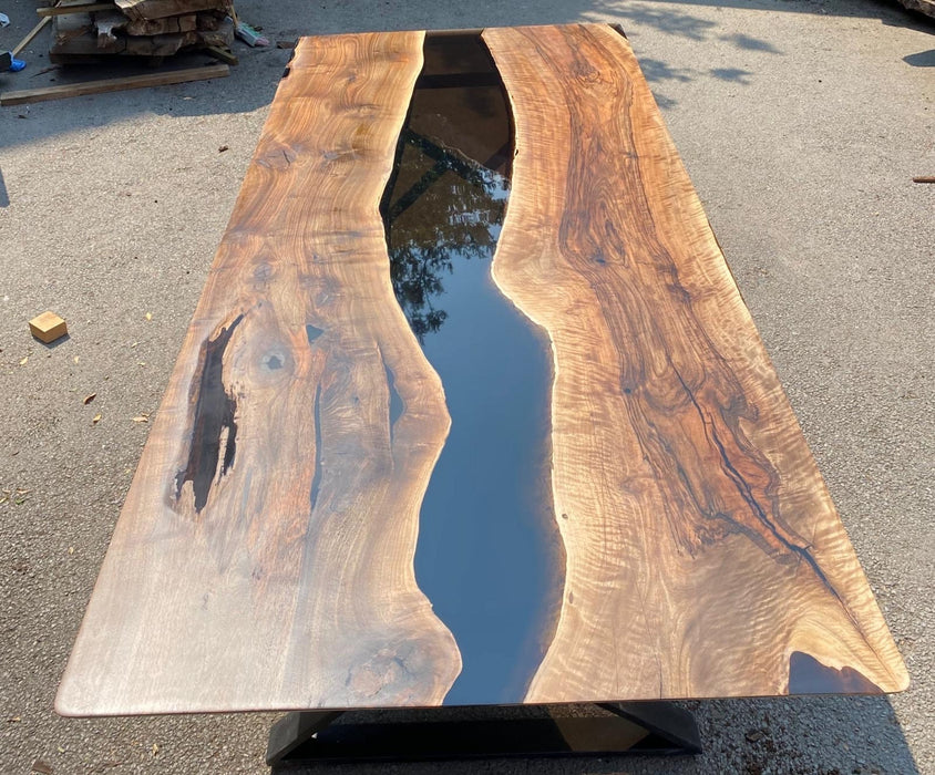 Epoxy Table, Epoxy Dining Table, Walnut Epoxy River Table, Custom 112” x 48” Walnut Black Epoxy River Table Order for Nicole H