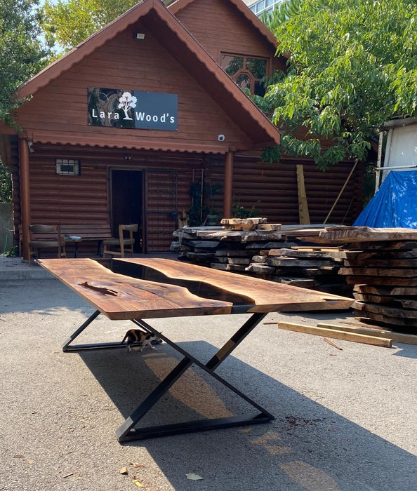 Epoxy Table, Epoxy Dining Table, Walnut Epoxy River Table, Custom 112” x 48” Walnut Black Epoxy River Table Order for Nicole H