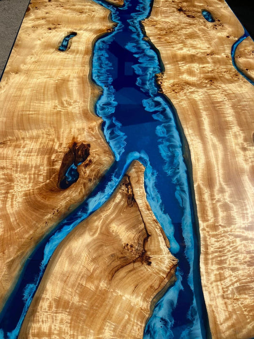 Ocean Table, Poplar Table, Custom 84” x 42” Poplar Wood Shiny Ocean Blue Table, Epoxy River Table, Live Edge Table, Custom Order for Julia