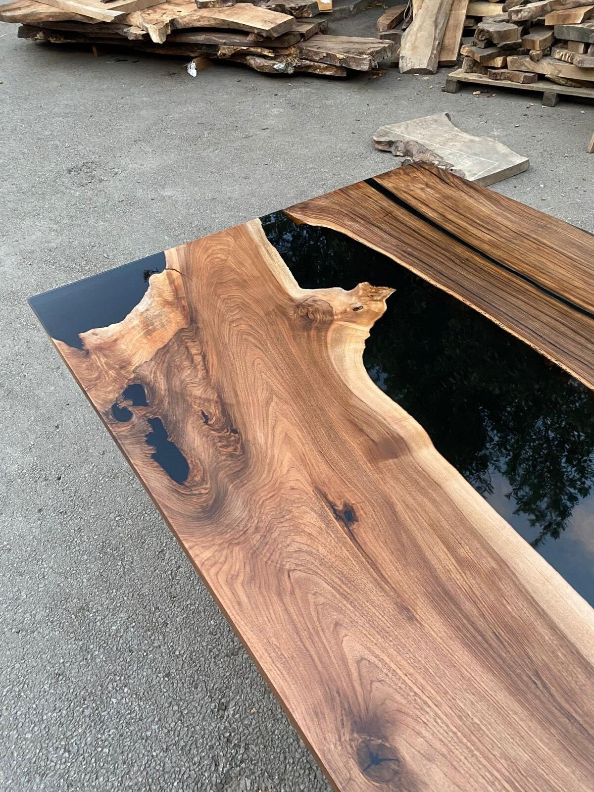 Walnut Dining Table, Epoxy Dining Table, Epoxy Resin Table, Custom 115" x 50" Walnut Black Table, Epoxy River Table Order for Janet