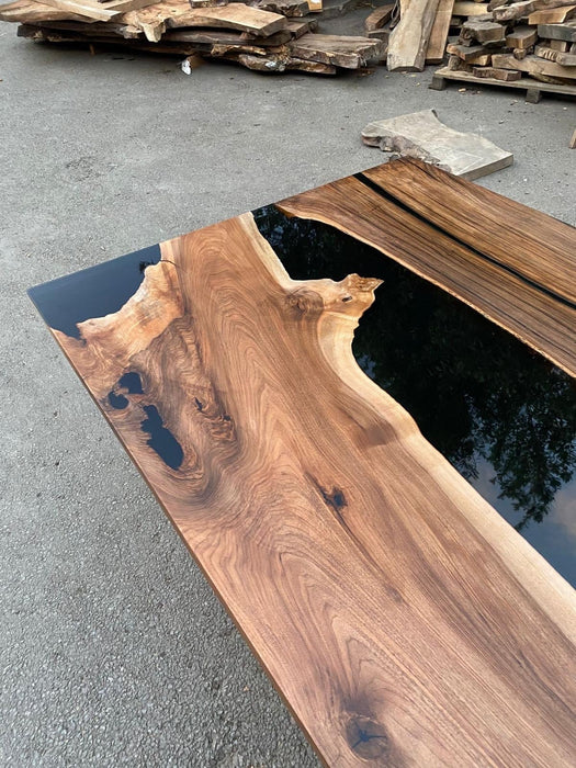 Walnut Dining Table, Epoxy Dining Table, Epoxy Resin Table, Custom 115" x 50" Walnut Black Table, Epoxy River Table Order for Janet