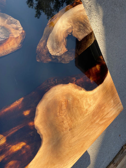 Walnut Coffee Table, Epoxy Coffee Table, Epoxy Coffee Table, Custom 42” x 42” Walnut Black Epoxy Resin Table for Dave Mc