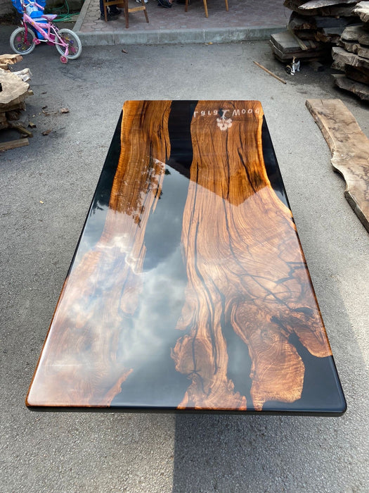 Epoxy Walnut Dining Table, Custom 90” x 40” Unique Walnut Table, Black Epoxy River Table, River Dining Table, Custom Order for Amy She 1