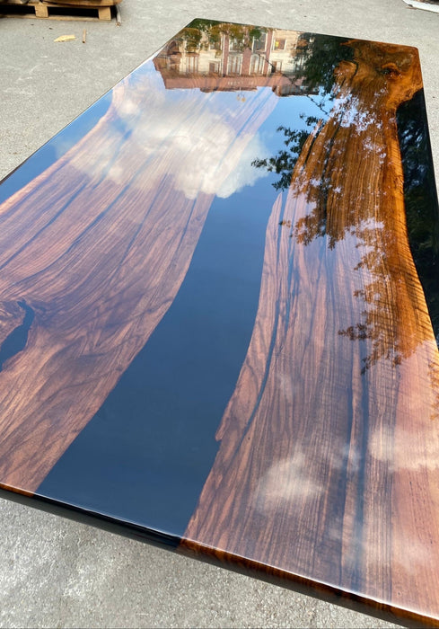 Epoxy Walnut Dining Table, Custom 90” x 40” Unique Walnut Table, Black Epoxy River Table, River Dining Table, Custom Order for Amy She2