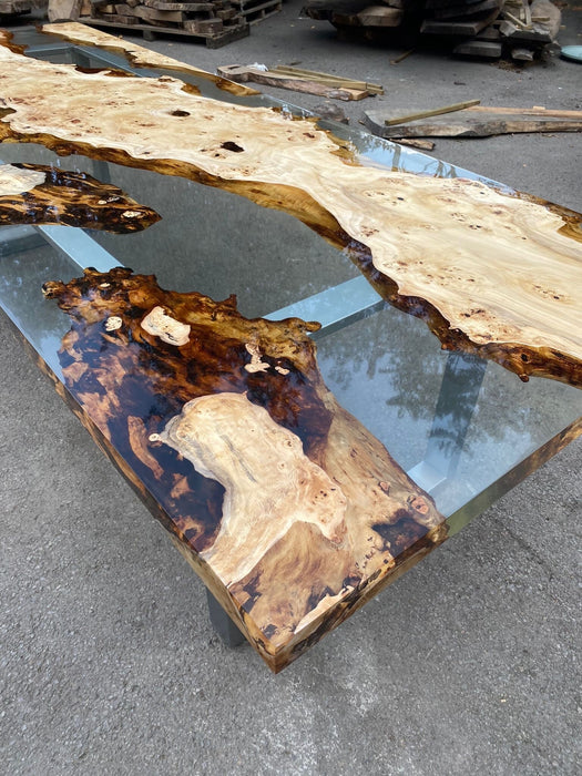 Handmade Epoxy Table, Custom 108” x 40” Poplar Wood Table, Clear Epoxy Live Edge River Table, Custom  Order for Afherman1