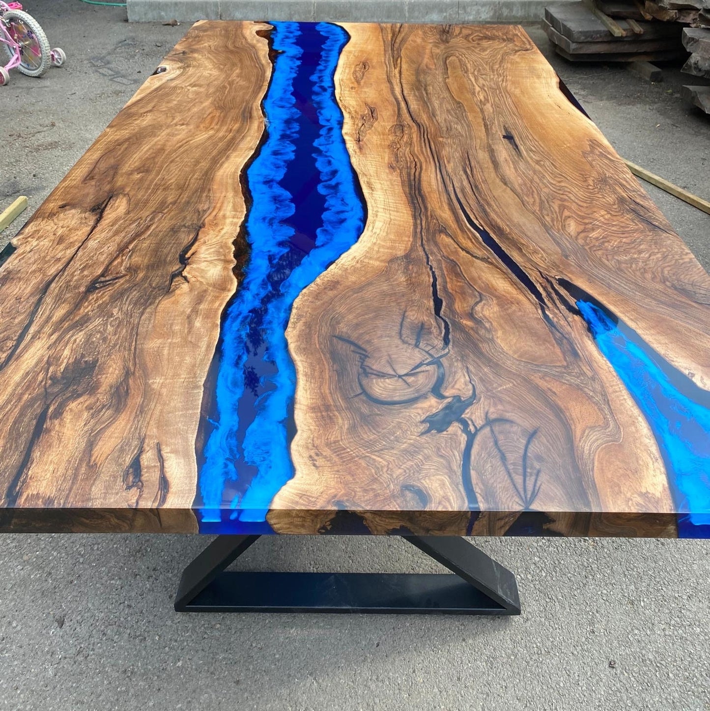 Epoxy Dining Table, Walnut Epoxy Table, River Dining Table, Custom 86” x 48” Walnut Blue Ocean Epoxy River Dining Table Order for Daniel R