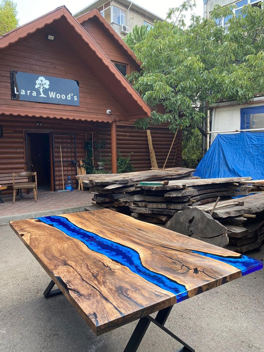 Epoxy Dining Table, Walnut Epoxy Table, River Dining Table, Custom 60” x 36” Walnut Blue Ocean Epoxy River Dining Table Order for Lori