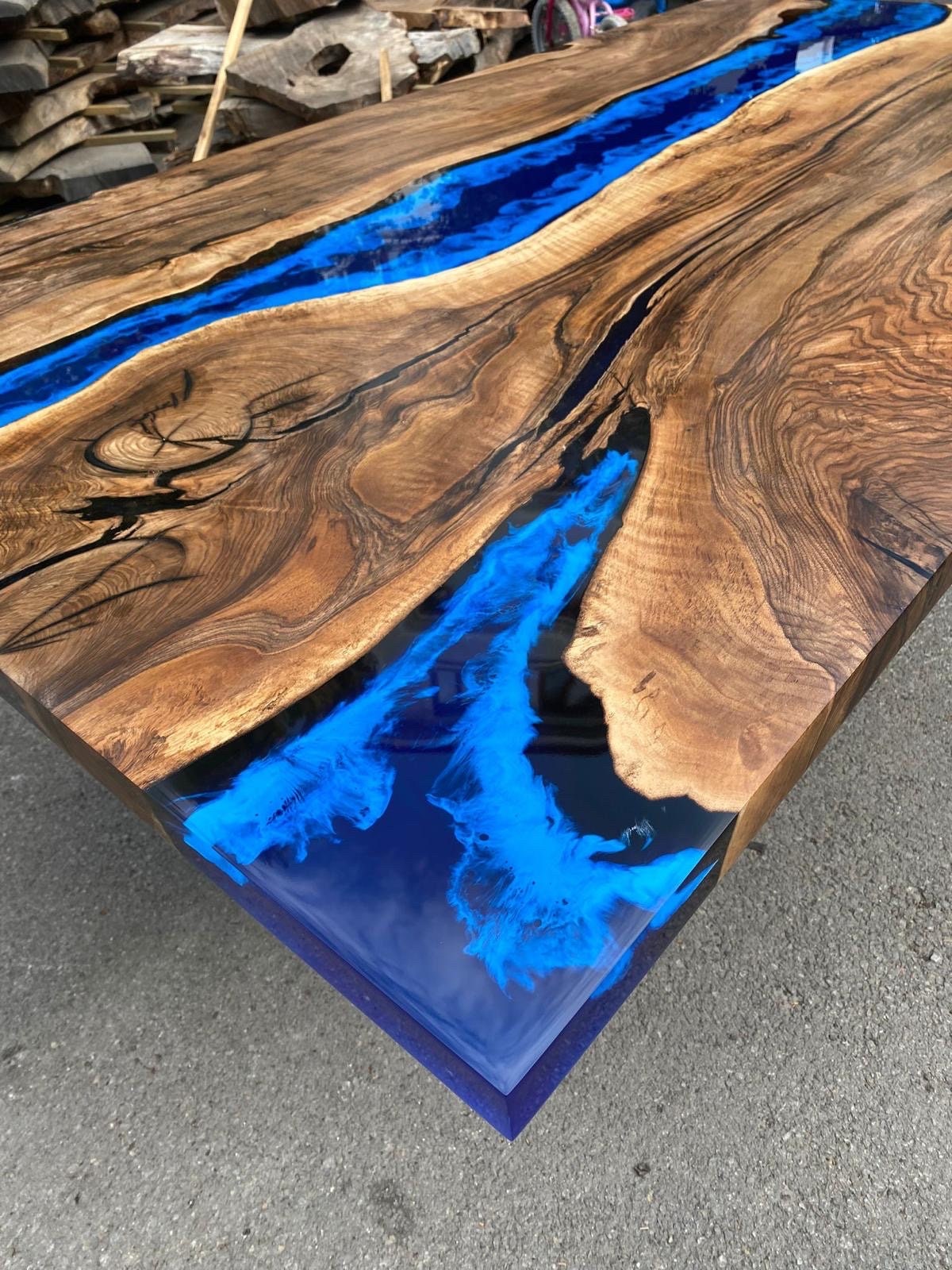 Epoxy Dining Table, Walnut Epoxy Table, River Dining Table, Custom 60” x 36” Walnut Blue Ocean Epoxy River Dining Table Order for Lori