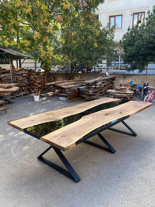 Walnut Table, Epoxy Table, Epoxy Dining Table, Epoxy River Table, Custom 115” x 51” Smokey Epoxy River Table, Order for Brittany