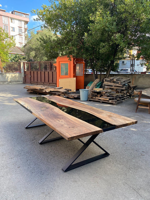 Walnut Table, Epoxy Table, Epoxy Dining Table, Epoxy River Table, Custom 115” x 51” Smokey Epoxy River Table, Order for Brittany