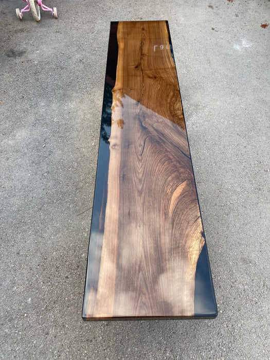 Epoxy Walnut Bench, Custom 85” x 17” Unique Walnut Wood Bench, Black Epoxy River Dining Bench, Custom Order for Amy She5