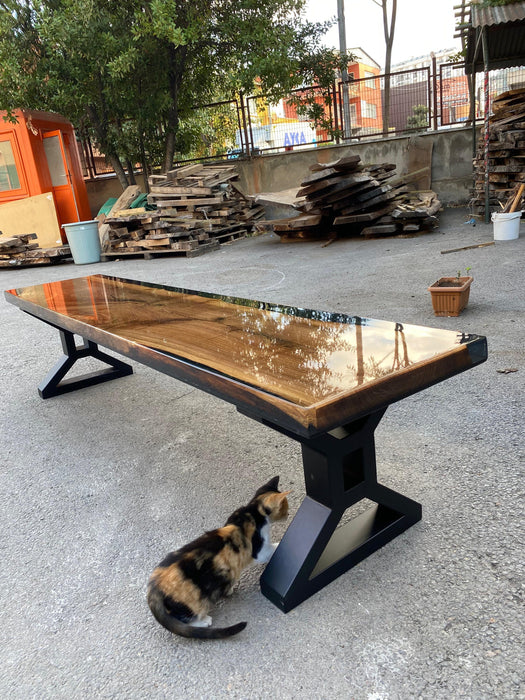 Epoxy Walnut Bench, Custom 85” x 17” Unique Walnut Wood Bench, Black Epoxy River Dining Bench, Custom Order for Amy She5