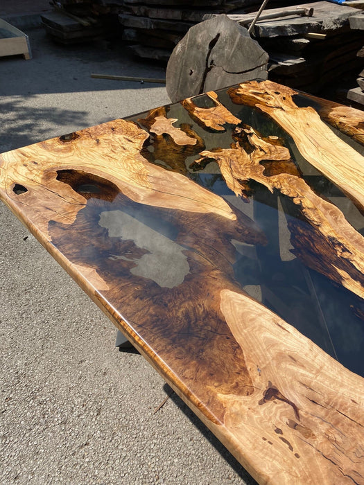 Olive Wood Epoxy Table, Olive Wood Table, Custom 48” x 48” Olive Smokey Gray Table, Epoxy Resin Table, Custom  Order for Marc G