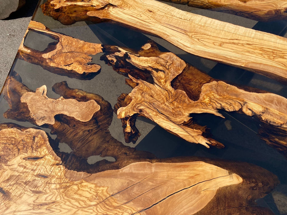 Olive Wood Epoxy Table, Olive Wood Table, Custom 48” x 48” Olive Smokey Gray Table, Epoxy Resin Table, Custom  Order for Marc G