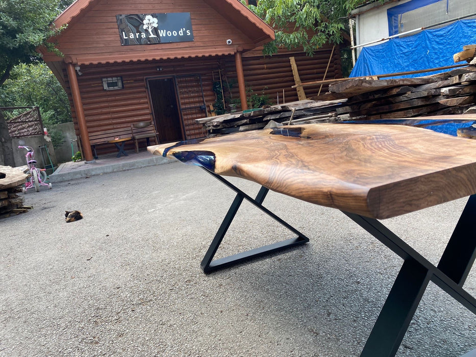 Walnut Dining Table, Live Edge Epoxy Resin Table, Custom 79” x 39” Walnut Blue, Turquoise, Green Epoxy Dining Table, Custom for Tx Barbie