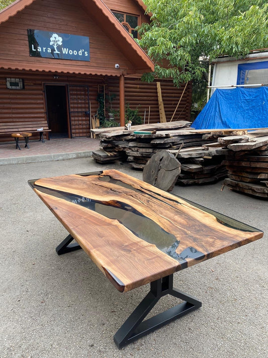 Live Edge Table, River Table, Epoxy Resin Table, Custom 84" x 42" Walnut Wood Smokey Gray Table, Epoxy River Table, Custom Order for Janet W