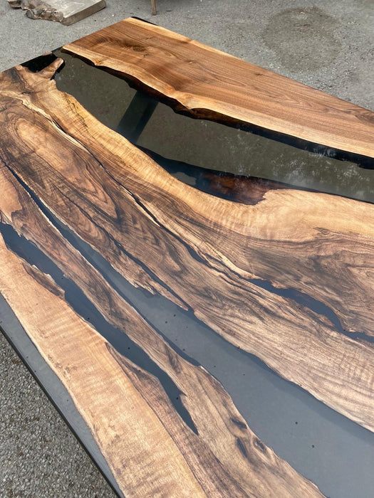 Live Edge Table, River Table, Epoxy Resin Table, Custom 84" x 42" Walnut Wood Smokey Gray Table, Epoxy River Table, Custom Order for Janet W