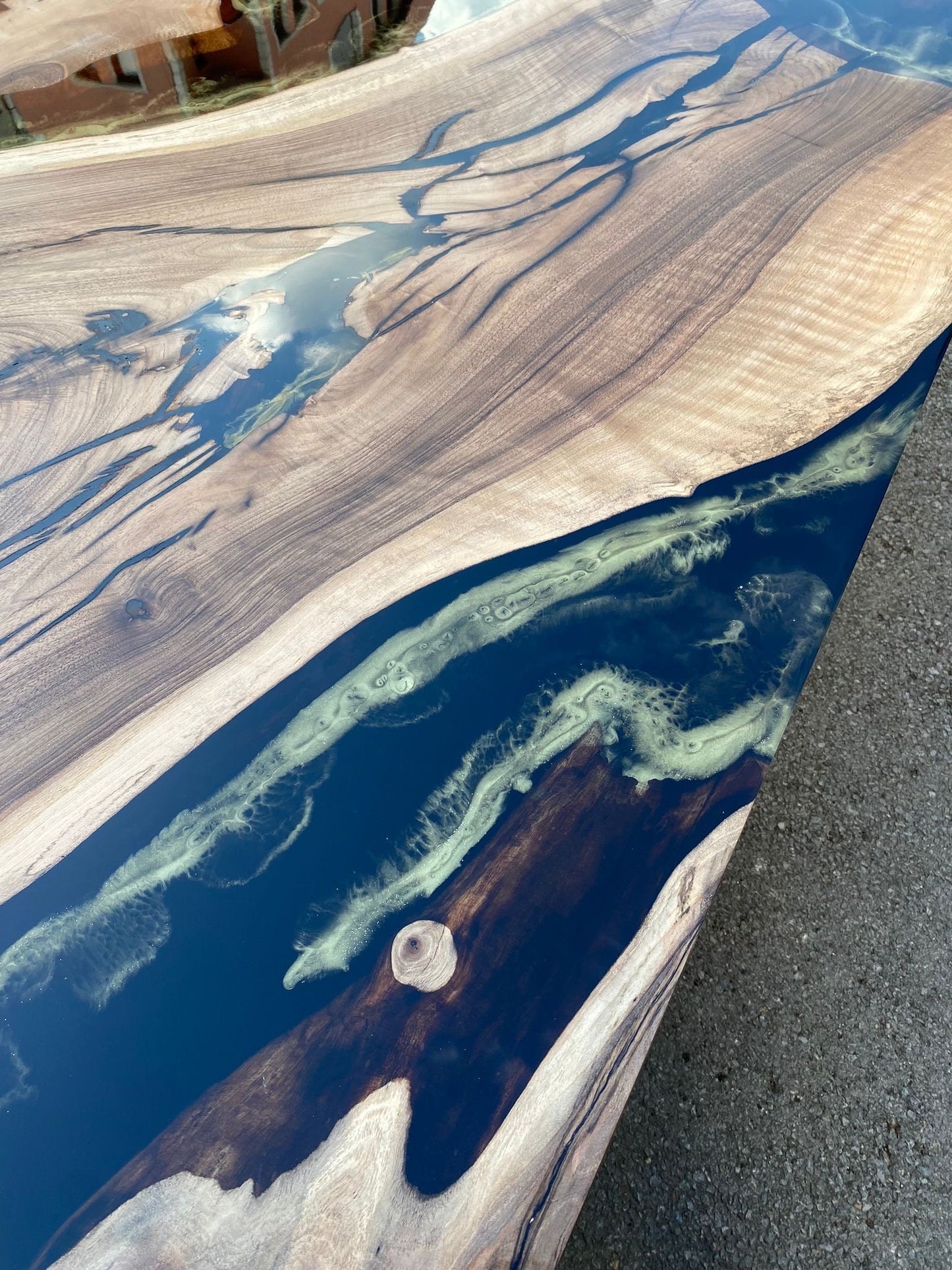 Epoxy Table, Custom 96” x 48" Walnut Black Epoxy Table, Gold Leaf Table, River Table, Gold Epoxy Dining Table, Custom Order for Garrett