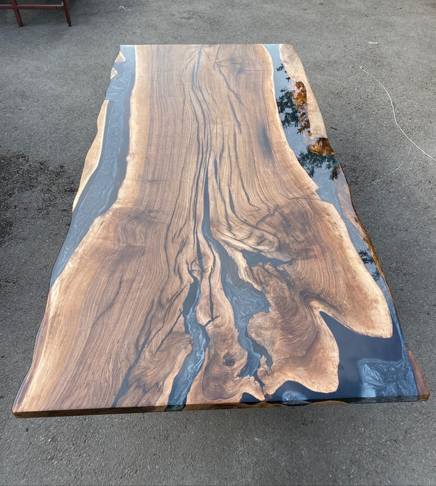 Walnut Wood Epoxy Table, Walnut Wood Table, Custom 96” x 48” Walnut Black Epoxy Table, Epoxy River Table, Custom Order for Srikar