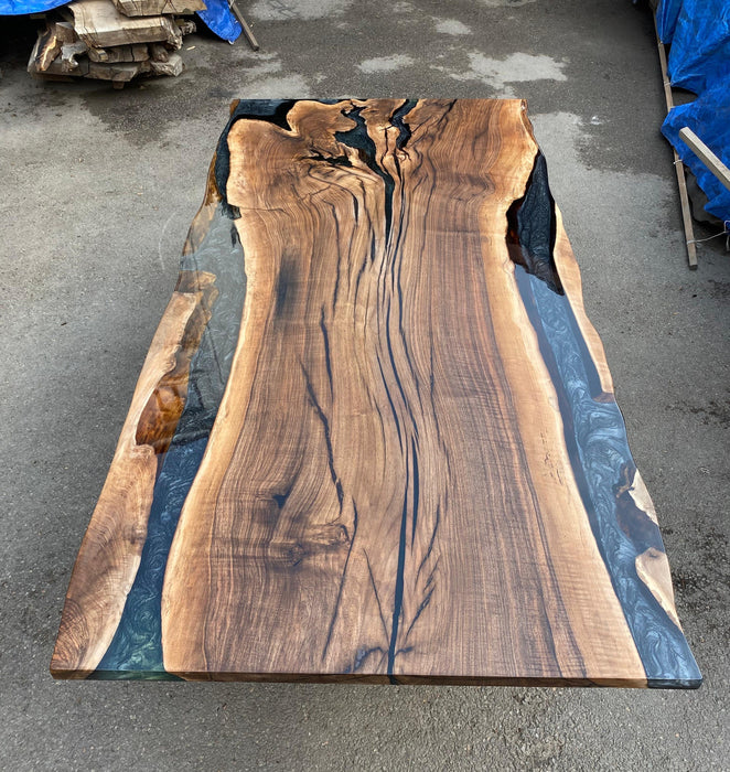 Walnut Wood Epoxy Table, Walnut Wood Table, Custom 96” x 48” Walnut Black Epoxy Table, Epoxy River Table, Custom Order for Srikar