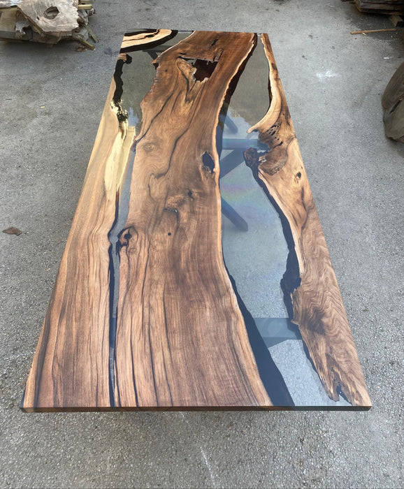 Custom Epoxy Resin Table, Custom 112” x 44" Smoky Gray Epoxy Table, River Table, Live Edge Table, Custom Order for Kari F