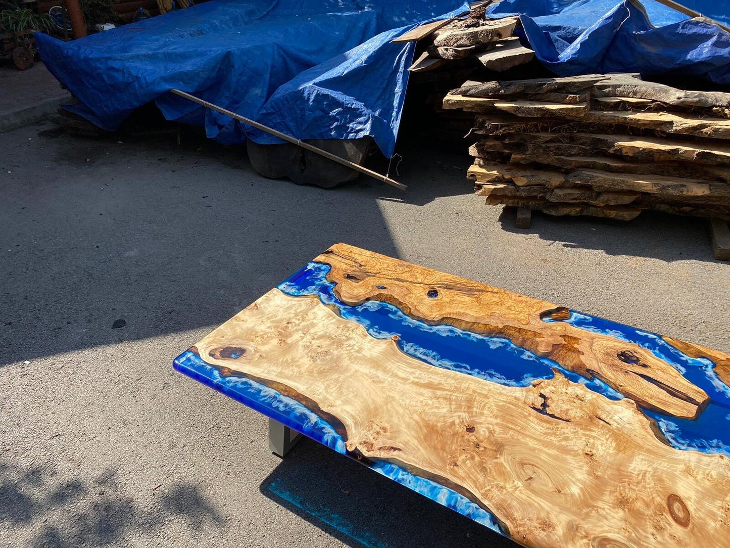 Epoxy Coffee Table, Epoxy Resin Table, Custom 96” x 44” Poplar and Olive  Wood Blue Epoxy Waves Live Edge Table, Custom Order for Jordan H