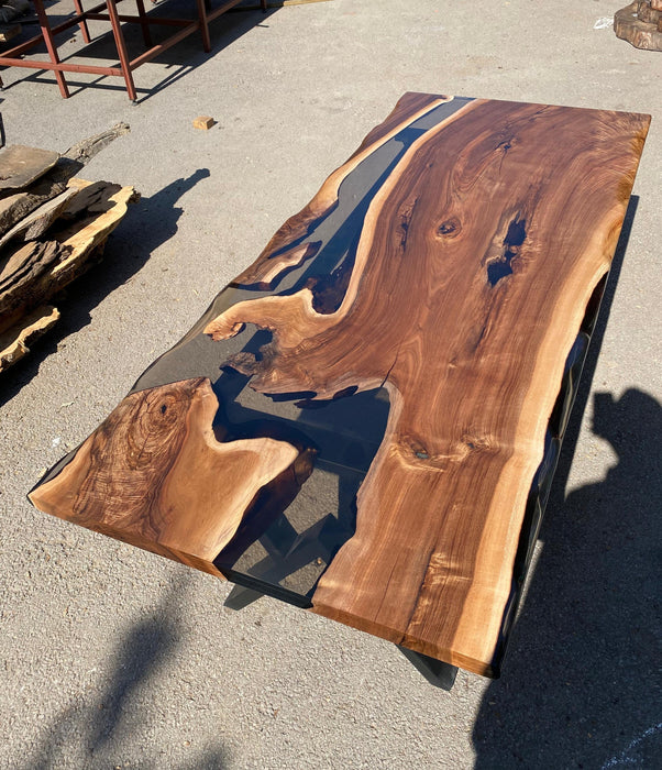 Epoxy Table, Epoxy Dining Table, Custom 84” x 36” Walnut Smokey Gray Epoxy Dining Table Order for Androsepau