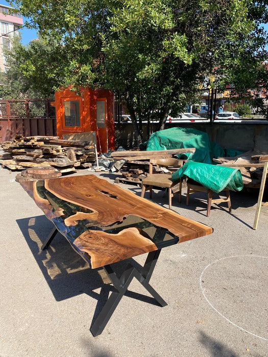 Epoxy Table, Epoxy Dining Table, Custom 84” x 36” Walnut Smokey Gray Epoxy Dining Table Order for Androsepau