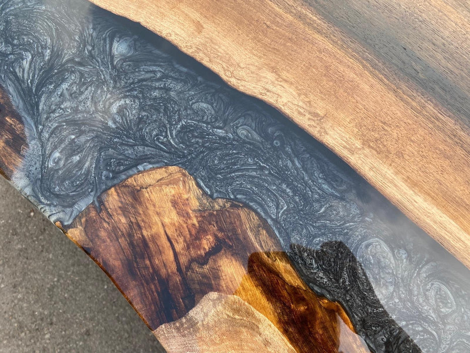 Walnut Wood Epoxy Table, Walnut Wood Table, Custom 96” x 48” Walnut Black Epoxy Table, Epoxy River Table, Custom Order for Srikar