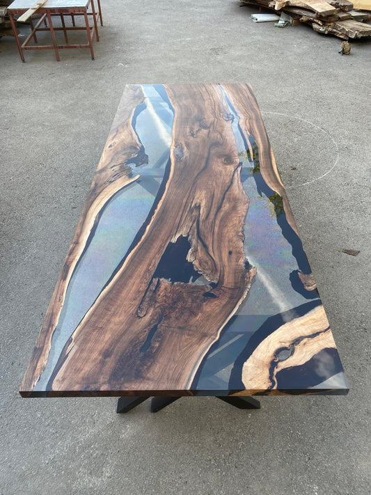 Custom Epoxy Resin Table, Custom 112” x 44" Smoky Gray Epoxy Table, River Table, Live Edge Table, Custom Order for Kari F