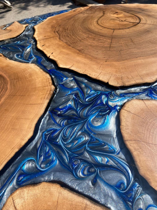 Round Blue Epoxy Table, Custom 50” Round  Walnut Blue Epoxy Table, Epoxy Dining Table, Live Edge Table, Order for Robin