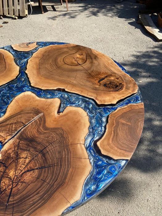 Round Blue Epoxy Table, Custom 50” Round  Walnut Blue Epoxy Table, Epoxy Dining Table, Live Edge Table, Order for Robin